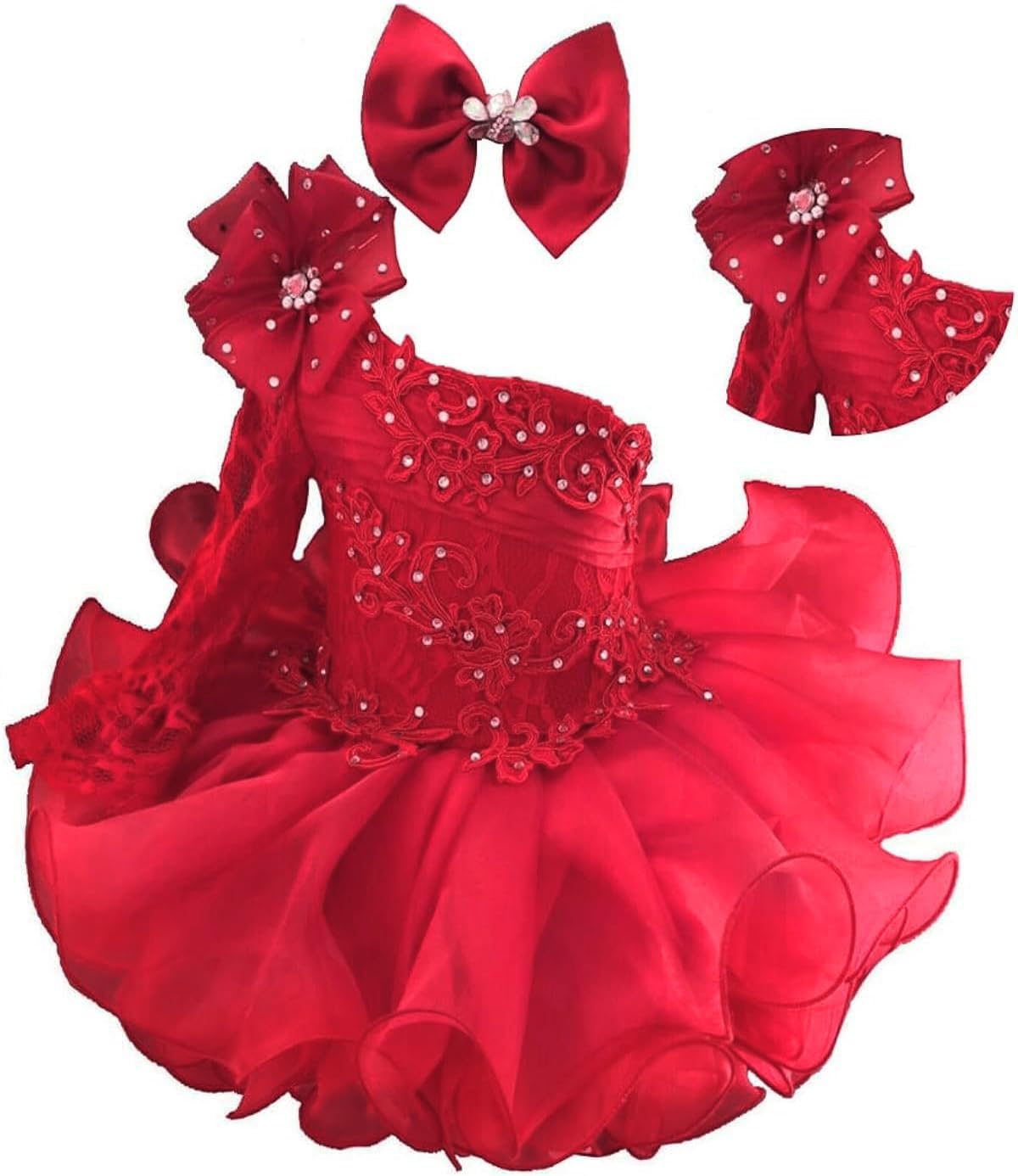 Toddler Girls Cupcake Pageant Dress Infant One Shoulder Ball Gown for Pageant Birthday