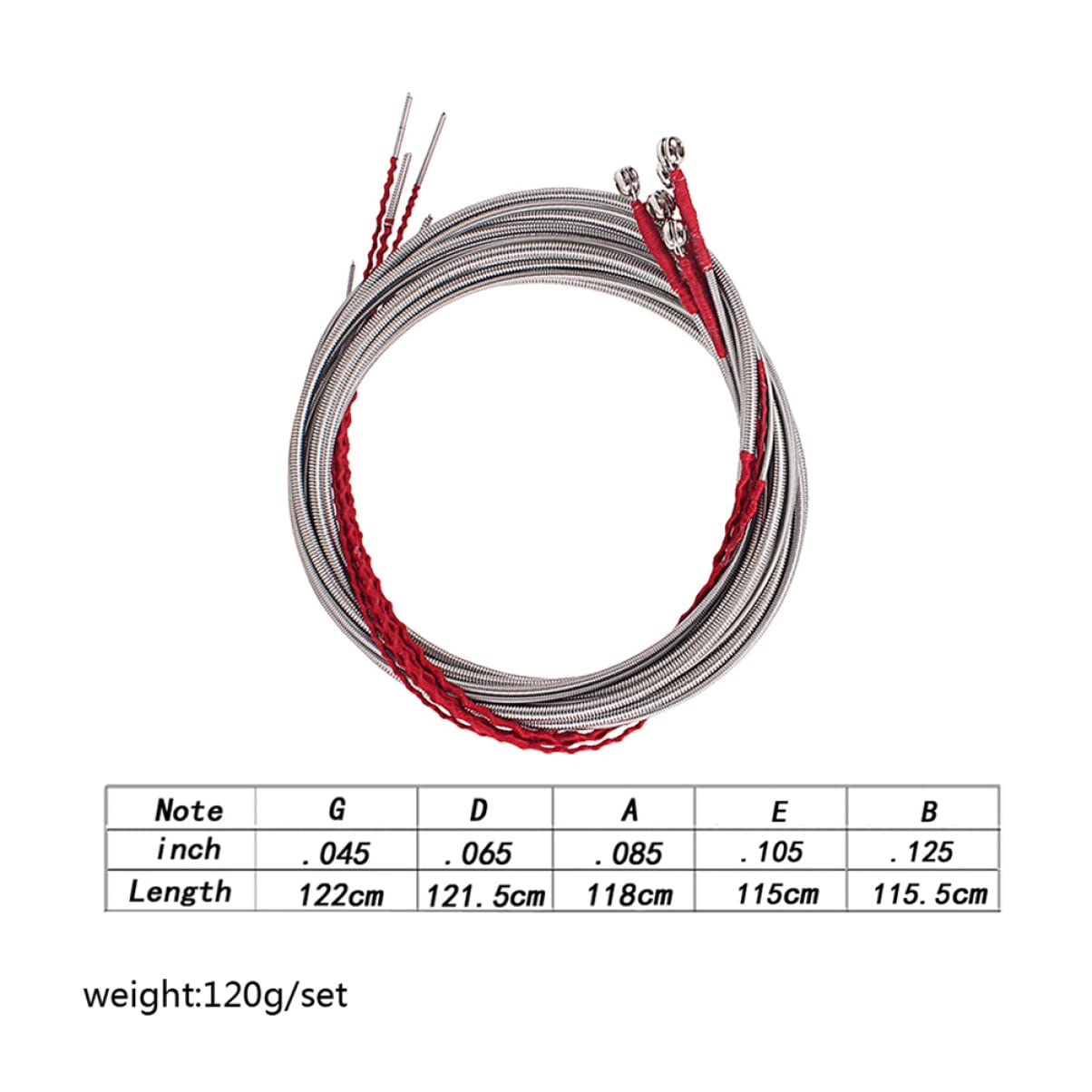 BESTonZON 5pcs Metal Bass Strings Set for 5 String Bass Guitar U32 Heavy Gauge Bass String Replacement