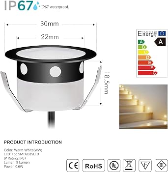 Low Voltage Outdoor LED Decking Lights 30mm Recessed Garden Lights Waterproof IP67 Deck Lighting Kits for Kitchen Plinths, Bathroom, Patio Deck, Yard, Garden (10 Pack, Cold White (Black))