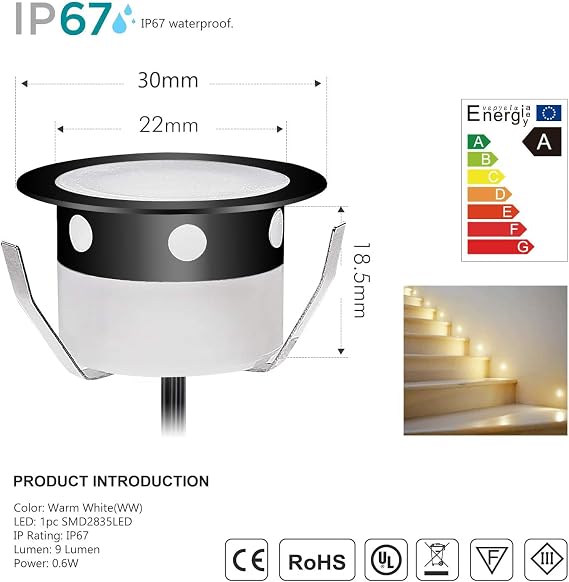 Low Voltage Outdoor LED Decking Lights 30mm Recessed Garden Lights Waterproof IP67 Deck Lighting Kits for Kitchen Plinths, Bathroom, Patio Deck, Yard, Garden (10 Pack, Cold White (Black))