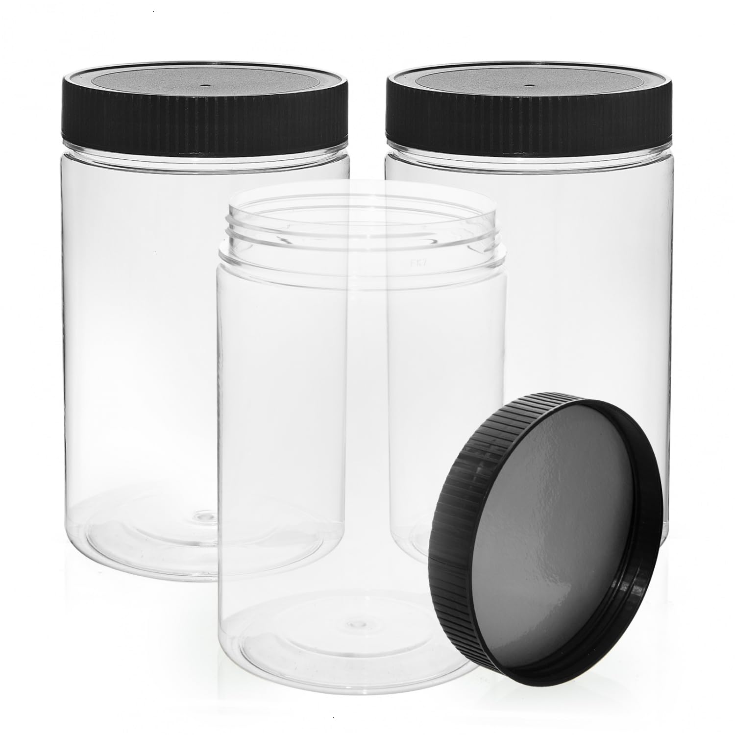 27 Ounce Plastic Jars with Lids, 3 Pack Food Storage Containers Airtight, Clear Containers for Organizing