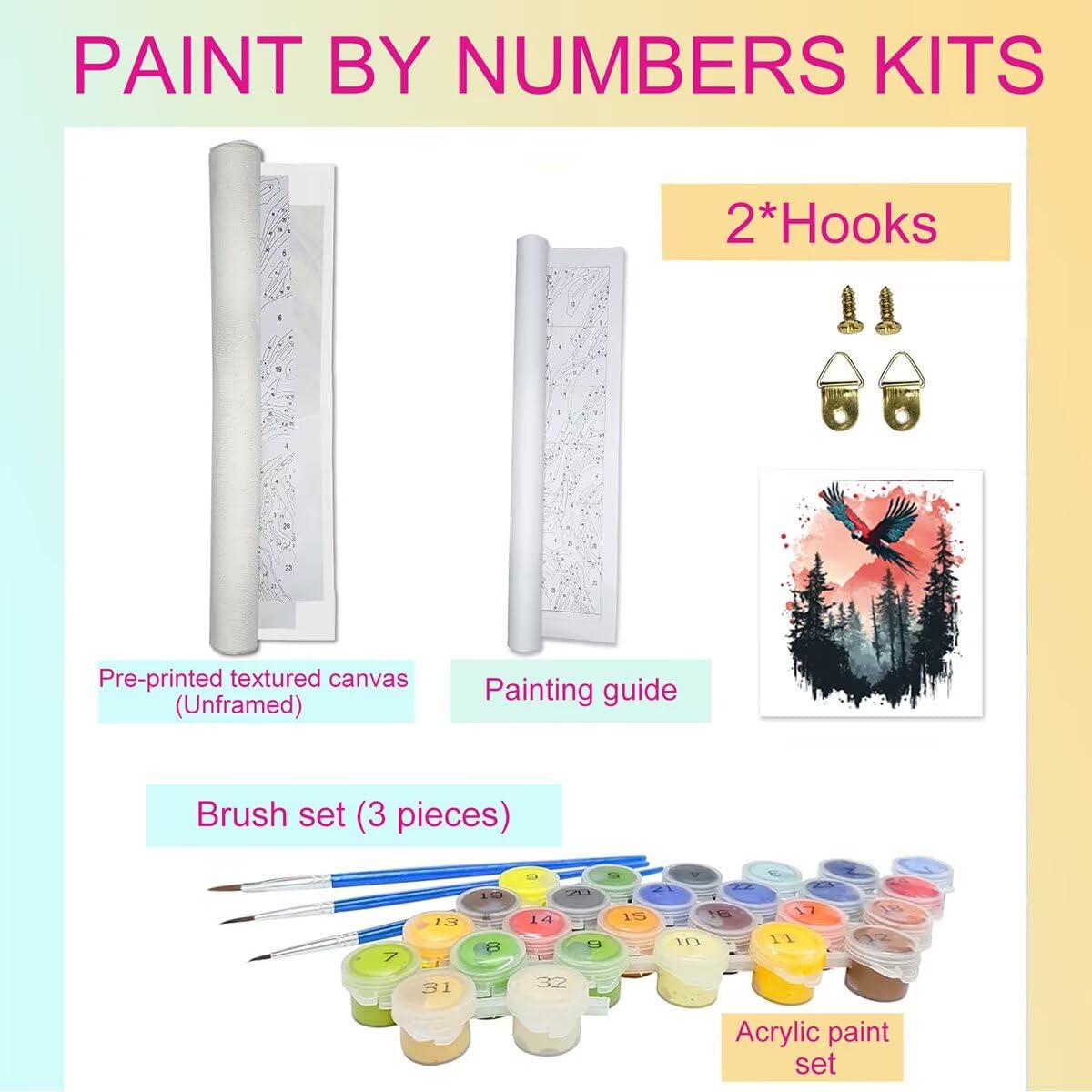 Dipingere con i Numeri Bird, Paint by Numbers Adulti Albero, Fai da te Creativi Adulti Quadri da Dipingere Numerati Kit per Decorazione Della Parete di Casa, Regalo 100x135 cm Senza Cornice R6-A