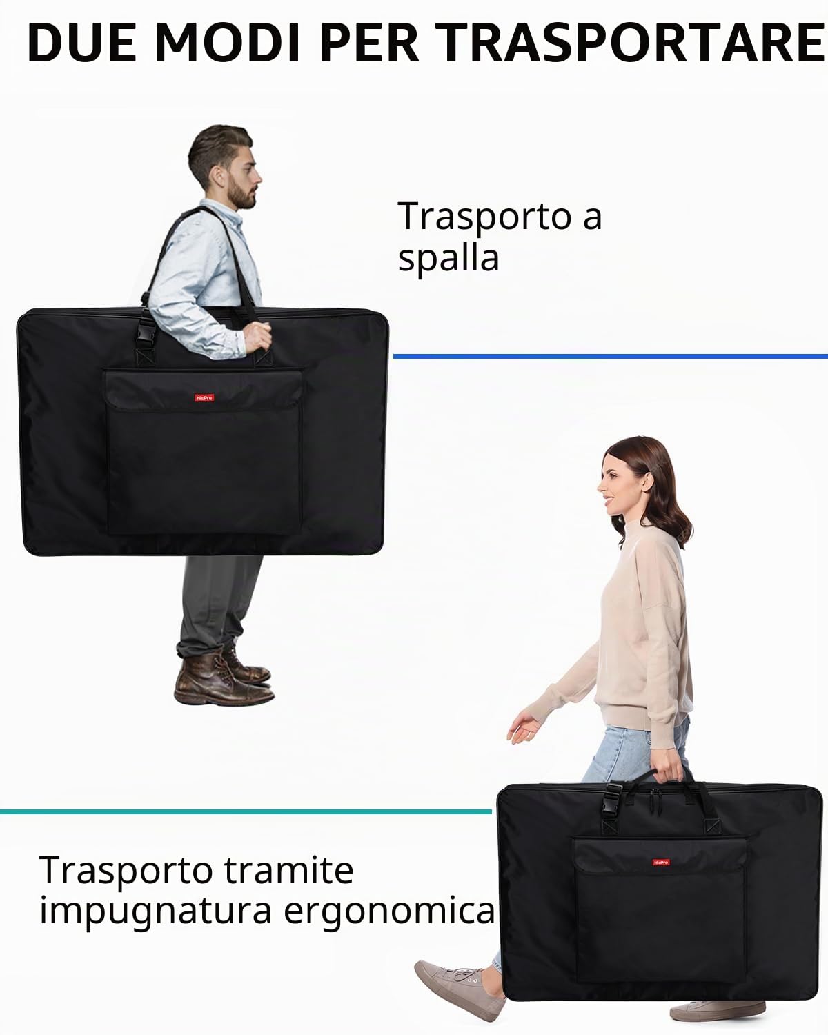 Nicpro Borsa portfolio per artisti, 86 x 106 cm, impermeabile, con lati morbidi, con cinghia, per riporre opere d'arte, schizzi, disegni, fotografie, Nero, 34 x 42 inches, Moderna