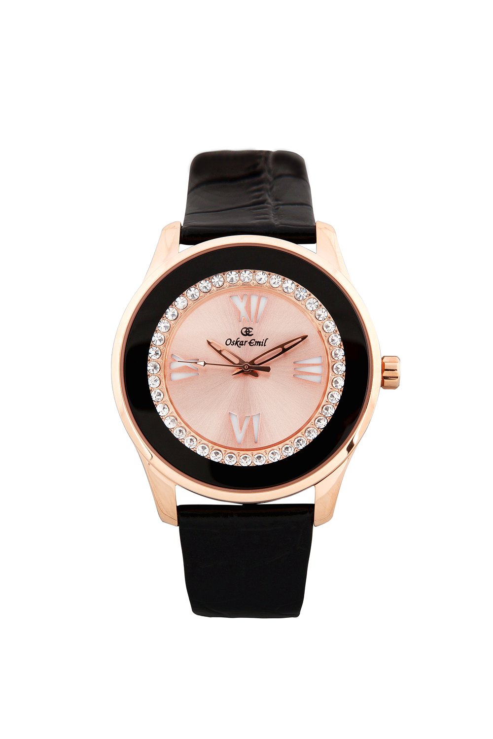 Ruby Black with Leather Strap and Swarovski Crystals