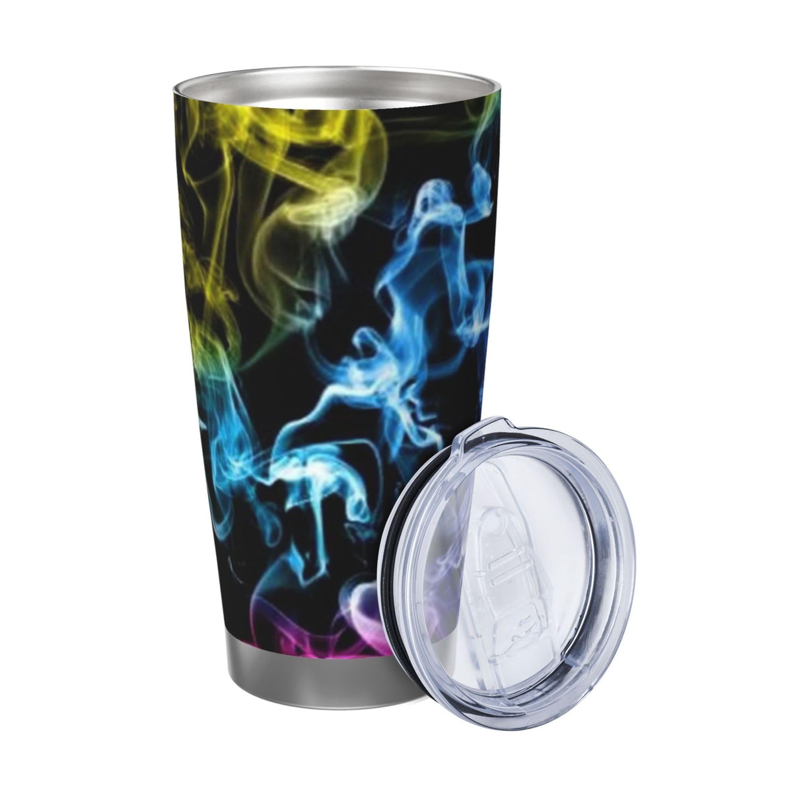 Bunter Rauchdruck, 590 ml, Autobecher, tragbarer Auto-Trinkhalm-Becher, Edelstahlbecher