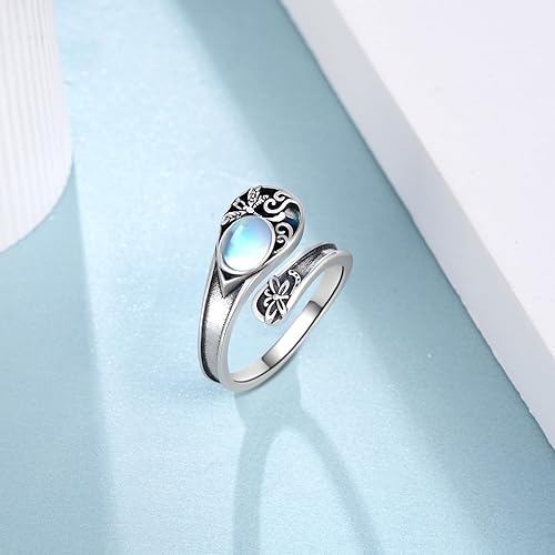 Miniatura 3 de Anillo de cuchara de libélula, piedra lunar, plata de ley 925, anillos de pulgar, libélula de joyería, regalos para mujeres