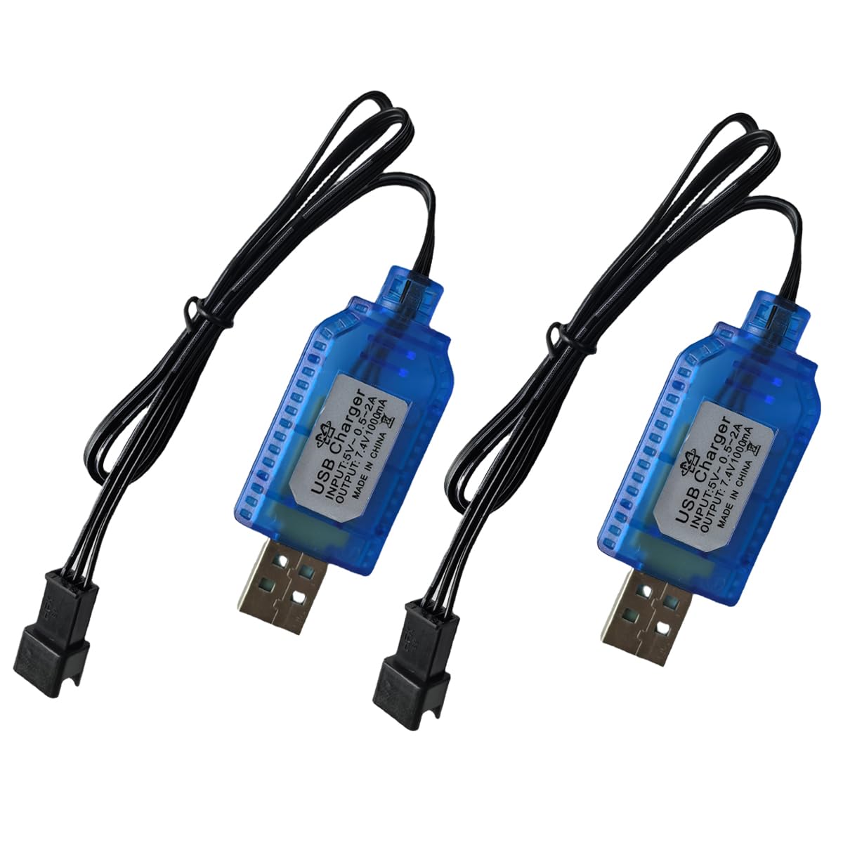 2pcs 7.4V Lipo Battery RC USB Charger Cable with SM-3PIN Plug Compatible RC Car/RC Plane/RC Tank/RC Boat and Other Remote Control Toys for USB Charger with Battery Protection (2, Blue)