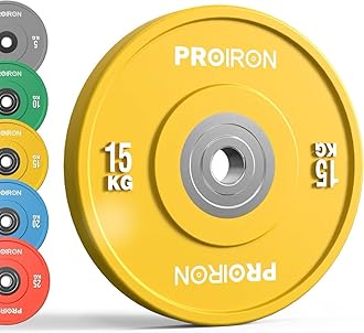 PROIRON Olympic Bumper Plates, 2" Solid Rubber Weight Plates for Barbell Strength Training and Weight Lifting, 5kg 10kg 15kg 20kg 25kg, Single or Pair