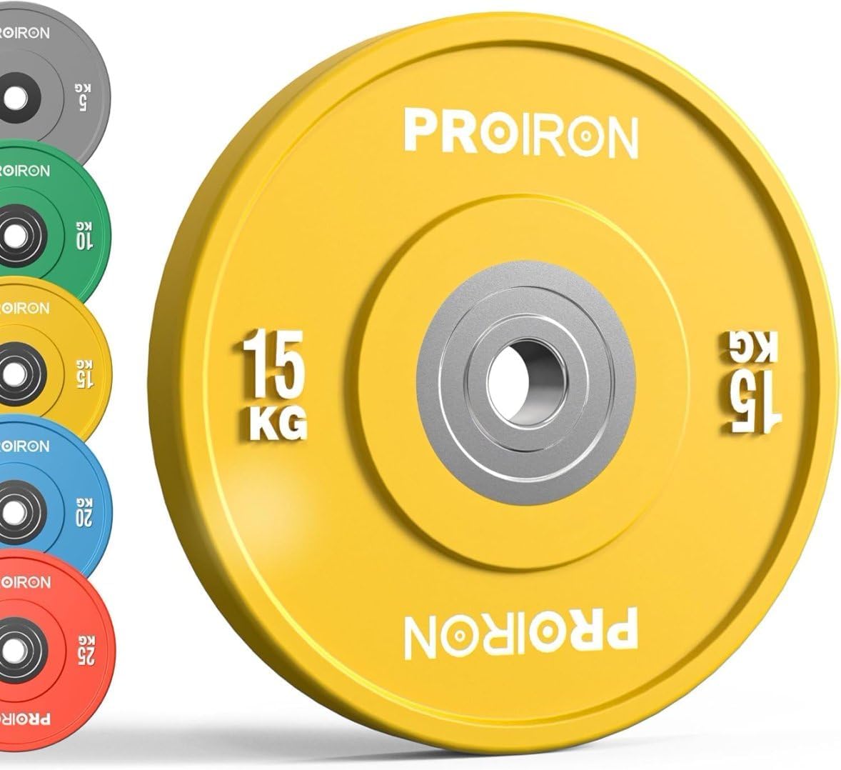 PROIRON Olympic Rubber Bumper Plates,Floor Protective Weight Plates,2" Solid Weight Plates for Barbell Strength Training and Weight Lifting,Less Impact, Absorb Bounce & Shock,5KG(11LB)/10KG(22LB)/15KG(33LB)/20KG(44LB),Single or Pair