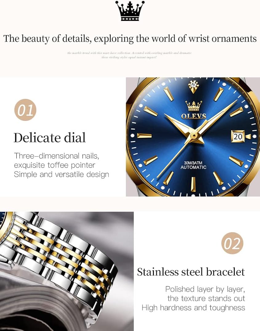 Miniatura 4 de OLEVS Juego de relojes mecánicos automáticos para parejas, reloj a juego para él y para ella, regalos del día de San Valentín