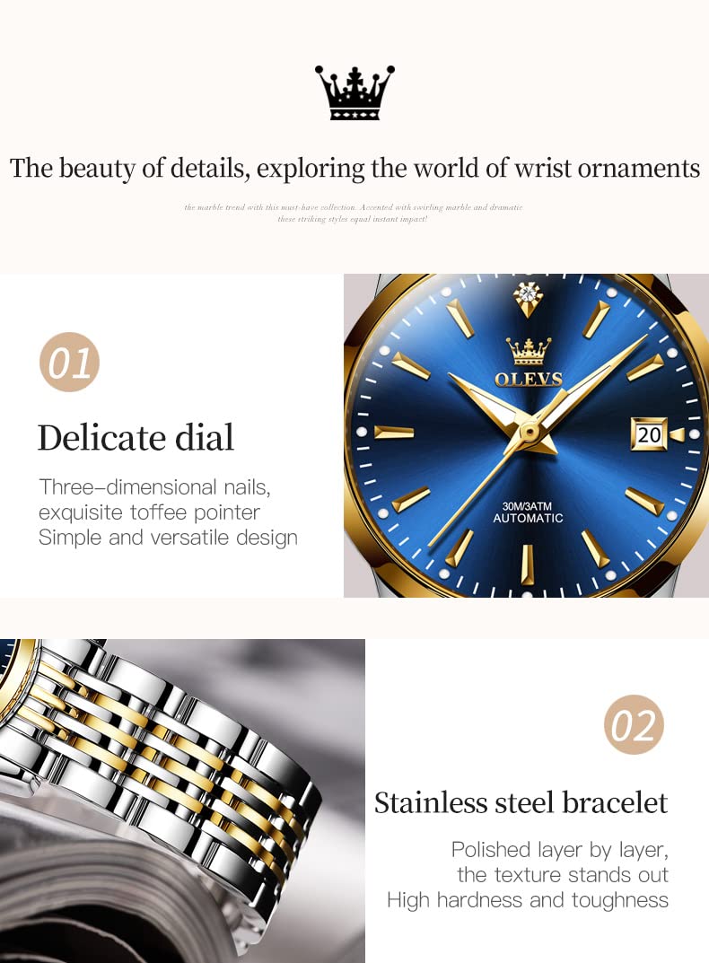 OLEVS Damen-Armbanduhr, Edelstahl, wasserdicht, Diamanten, kleines Zifferblatt, Quarz, analog, modisch, goldfarbenes Zifferblatt, Damen-Armbanduhr