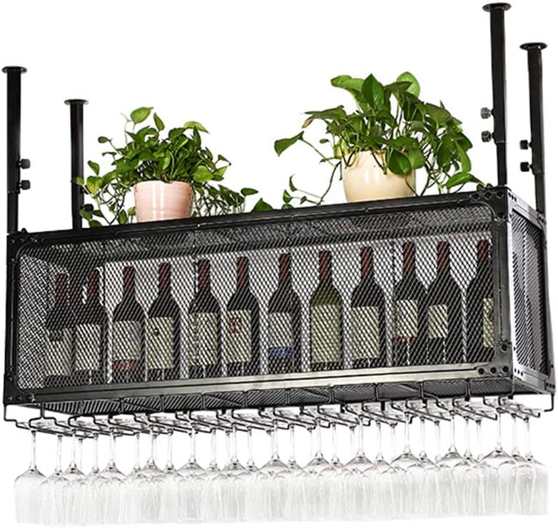 Support de verre à vin suspendu en fer forgé vintage et étagère de plafond chic