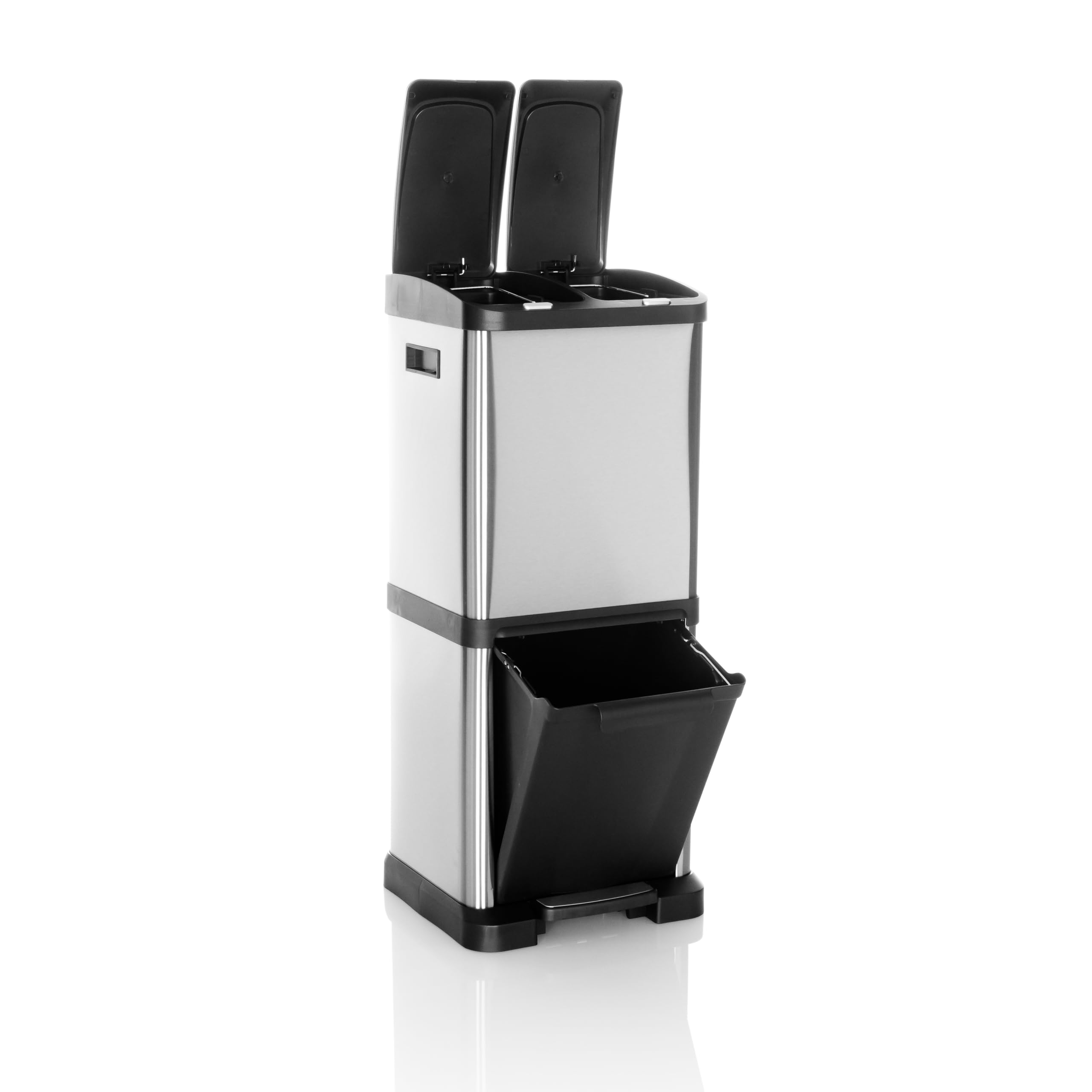 HJH Office cestino CLEAN VII in acciaio, sistema di separazione dei rifiuti con 3 scomparti (2 x 8L + 1 x 16L), uso universale, argento, 741100