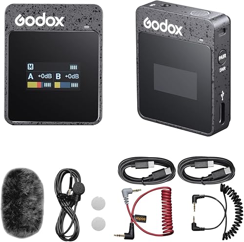 GODOX MoveLink II M1 Sistema de micrófono inalámbrico con 1 micrófono transmisor Lavalier omnidireccional, transmisión de 2.4 GHz, rango de