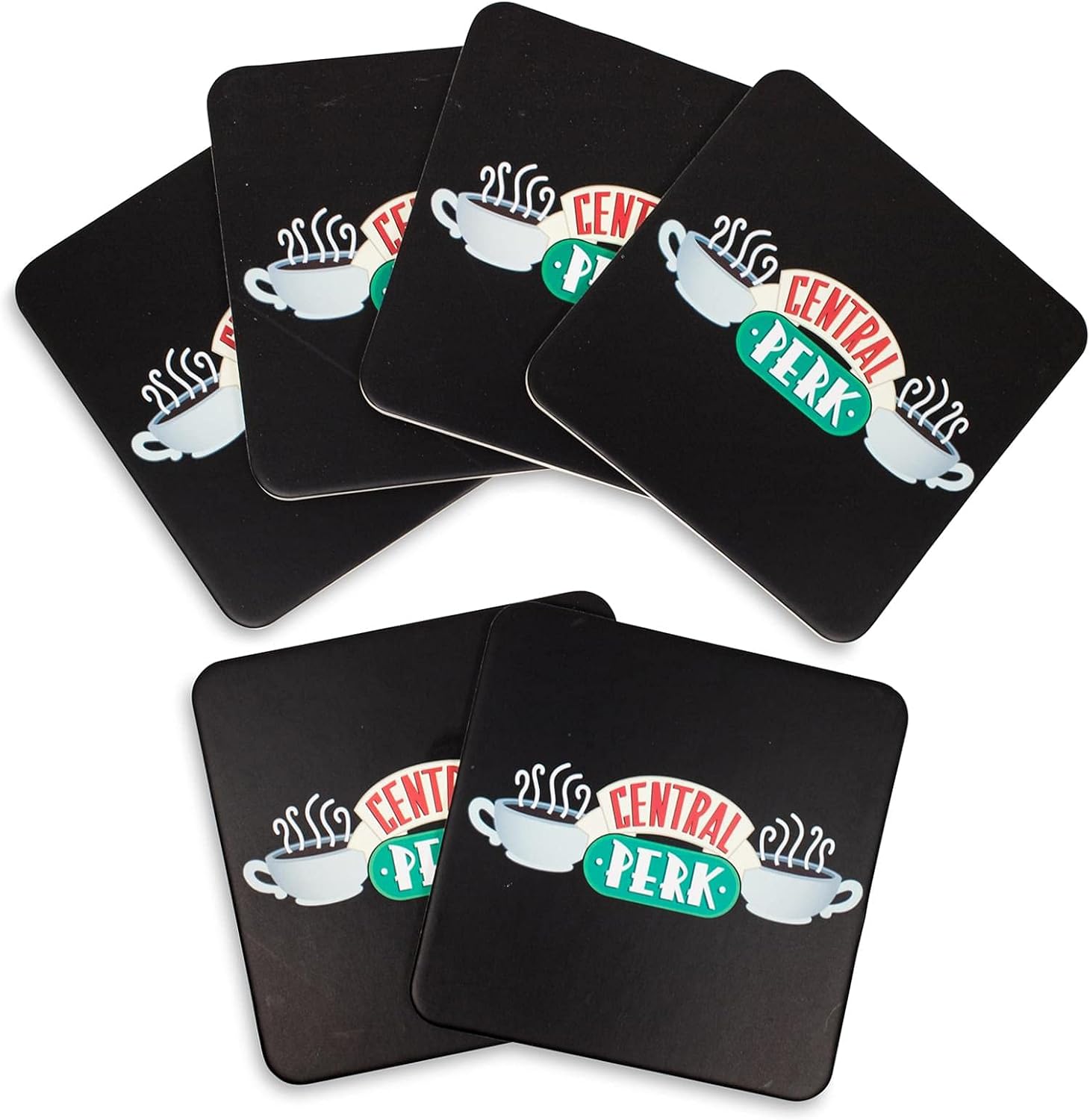 Friends Central Perk Coffee Shop Logo Paper Coasters for Drinks Absorbent, Set of 6 | Tabletop Protection for Home Kitchen, Dining Table | Coffee Table Decor, Barware Accessories