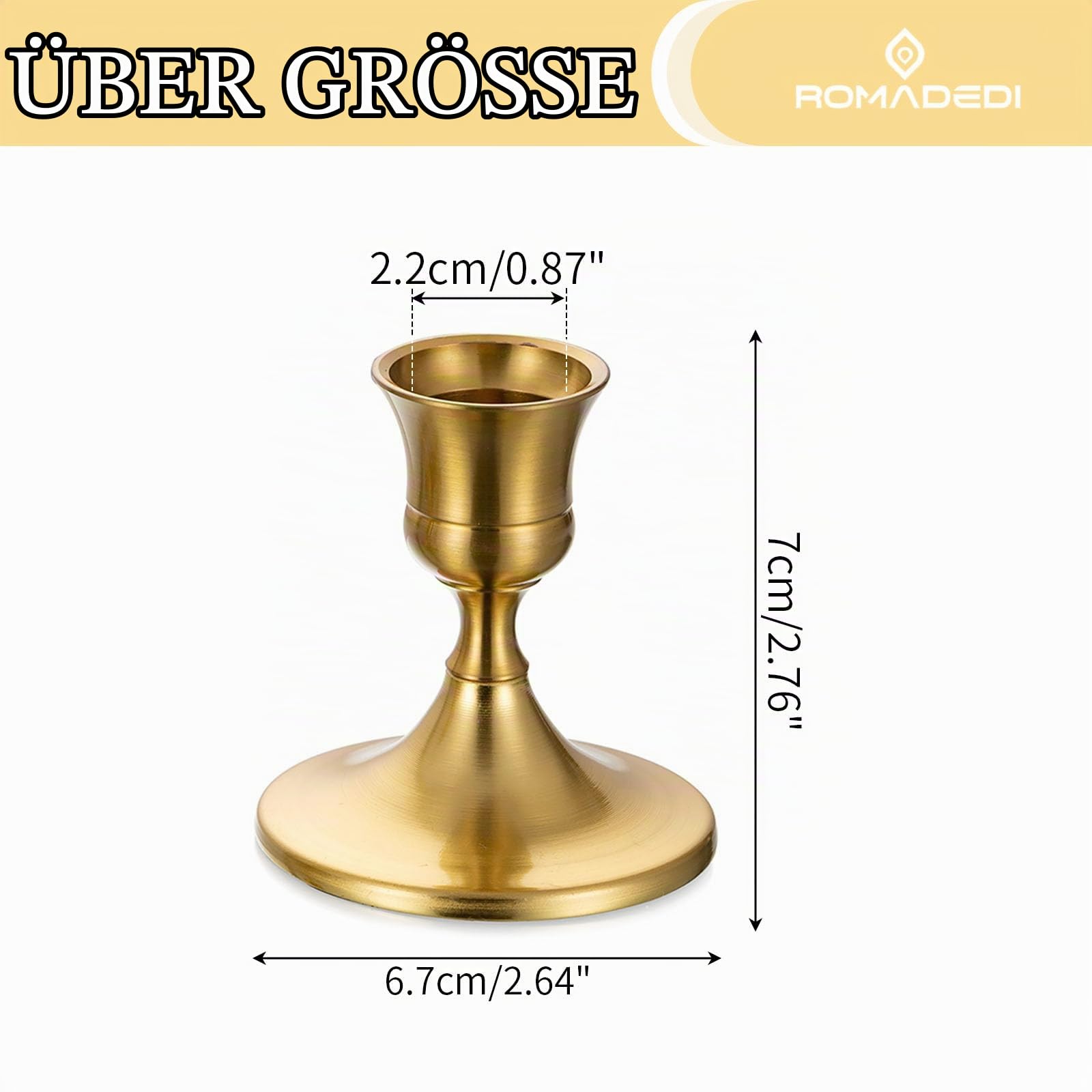 Romadedi Kerzenhalter für Stabkerzen aus Metall, 12er-Set, Gold