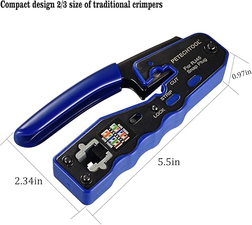 Miniatura 5 de Herramienta de crimpado RJ45 para conectores de paso Cat6 Cat5e Cat5, juego completo de herramientas de crimpado EZ todo en uno con conectores y