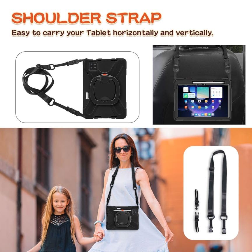 Etui na tablet Xiaomi Pad 6 / Xiaomi Pad 6 Pro 11,0" 2023, trwałe, ciężkie, wytrzymałe, odporne na wstrząsy, silikonowe etui z obrotowym uchwytem o 360°, podpórka, uchwyt na rysik i pasek na