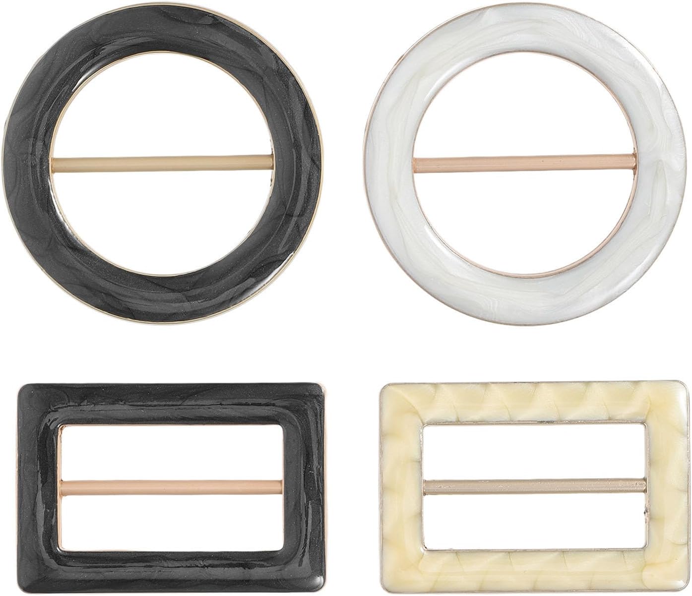 BESTonZON 4pcs Zinc Alloy Silk Scarf Clip and T-shirt Tie Clips and Rectangle Shapes, Decorative Ring Clasp to Firmly Hold Scarves, Hats, and Clothing for Travel and Formal