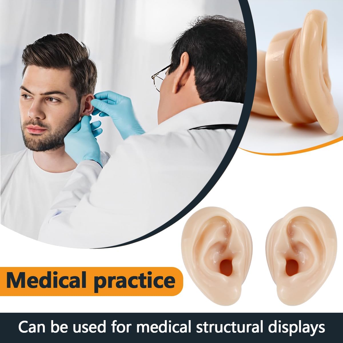 2 Pcs Silicone Ear Model, Fake Ear Models Left and Right Soft Flexible Model Fake Ear Piercing Practice,Realistic Silicone Ear Mold for Study Practice Teaching Tool, Jewelry Display - Image 7