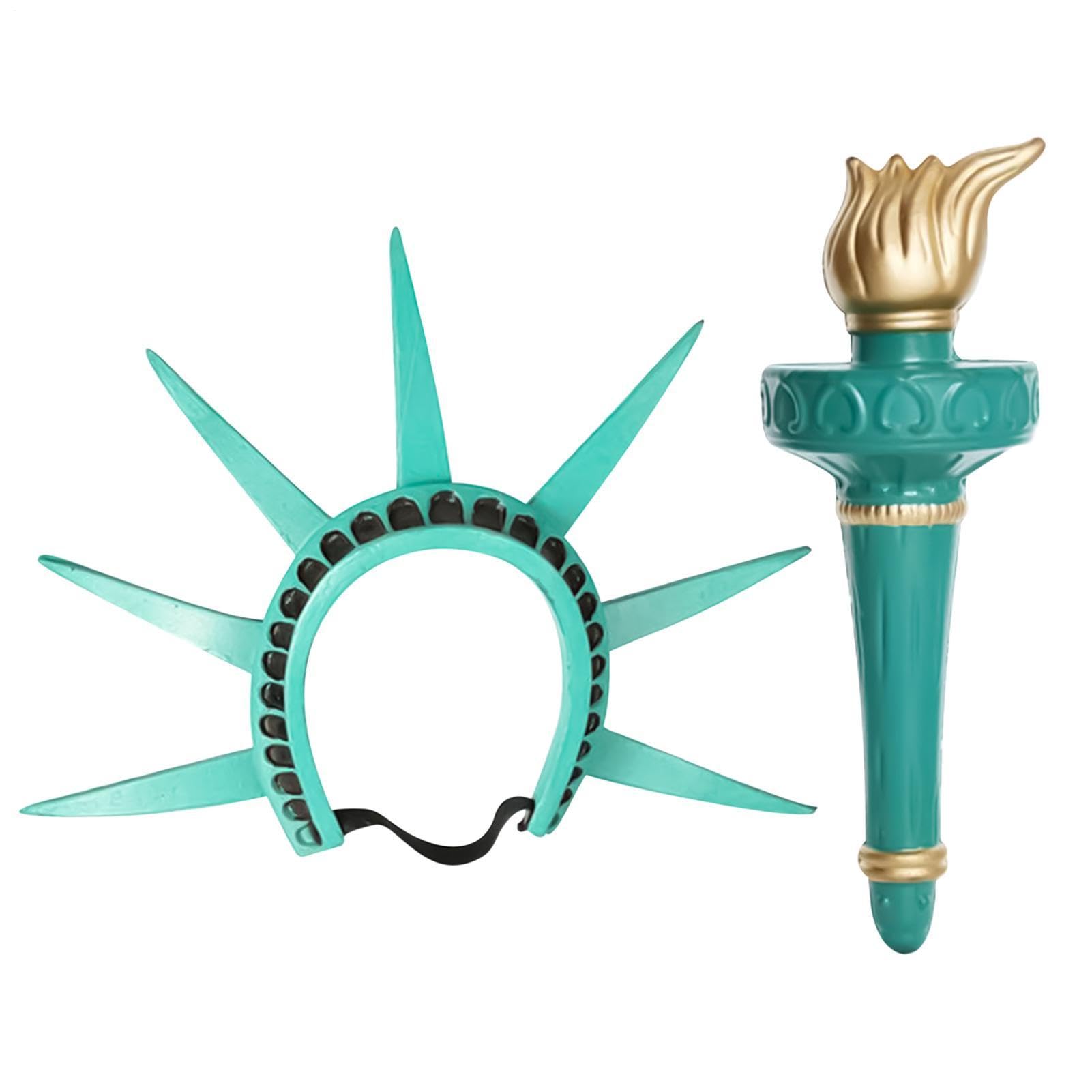 Adult Statue Of Costume And Torch 27x44 Cm PU Statue Of Libertys Crowns And Torch Set Multipurpose Cosplay Goddess Headpiece Novelty Inflatable Goddess Cosplay Costume For Halloween