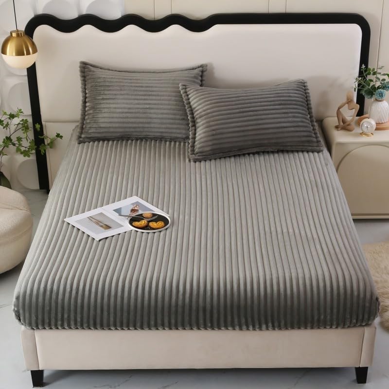 INFLAG Plush Bed Sheet, Flannel Fitted Sheet Super Soft Warm Velvet Plush Bed Sheets, Suitable for Fall and Winter, 11" Deep Pocket (Beige, Twin 35"x78")