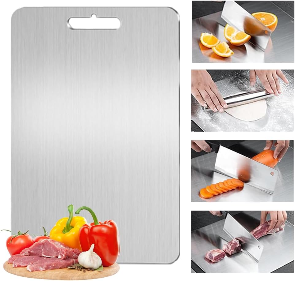 ProPantry 100% Pure Titanium Cutting Board Set (2-Piece) - Non-Slip Metal Chopping Boards For Kitchen