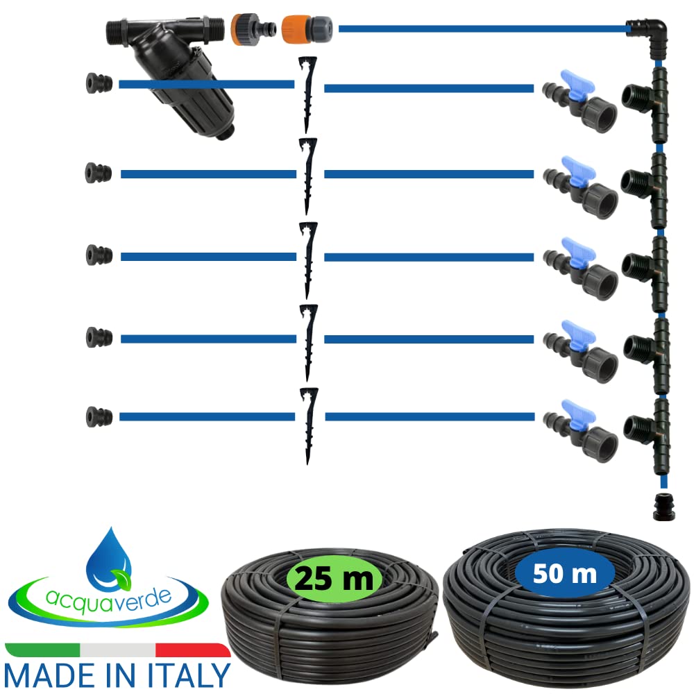 Kit Irrigazione a Goccia da 50 mq per Orto e Giardino, con Ala Gocciolante ø 16 mm passo 30 cm, 25 Raccordi e Filtro, MADE IN ITALY - Orto Facile