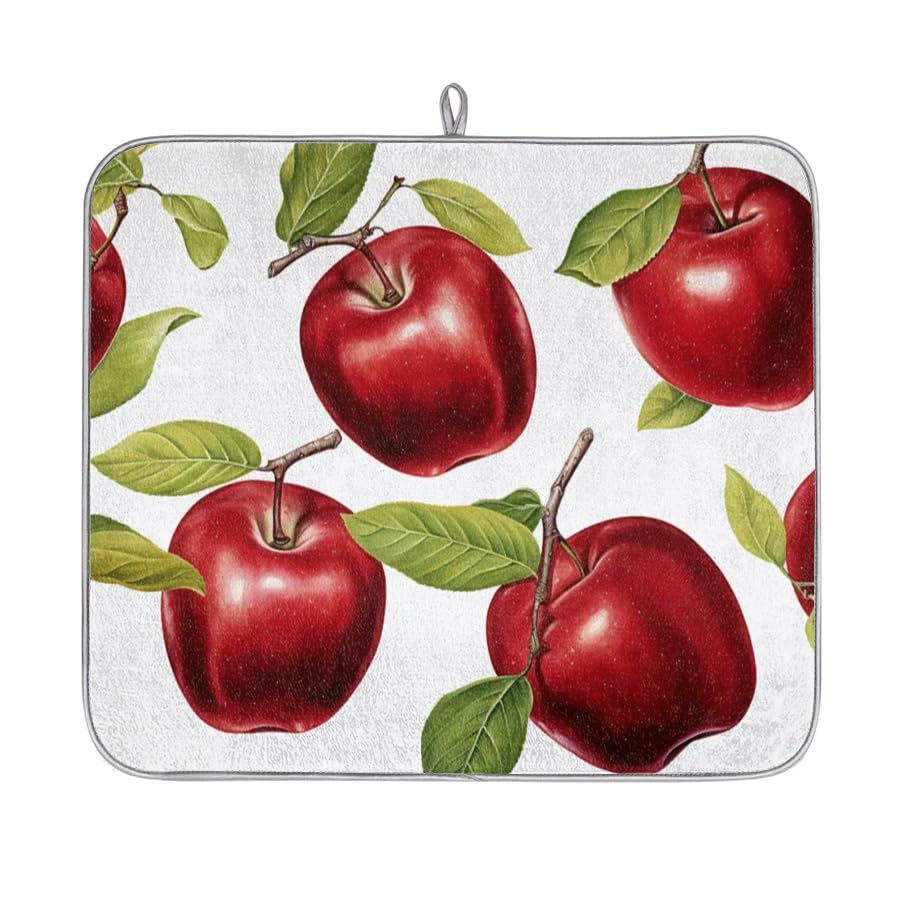 Apples Chrismas Dish Drying Mats for Kitchen Counter Red Apples Dish Mat Absorbent Reversible Microfiber Dish Drying Pad Dish Drainer Rack Mats Heat Resistant (16x18 inch)