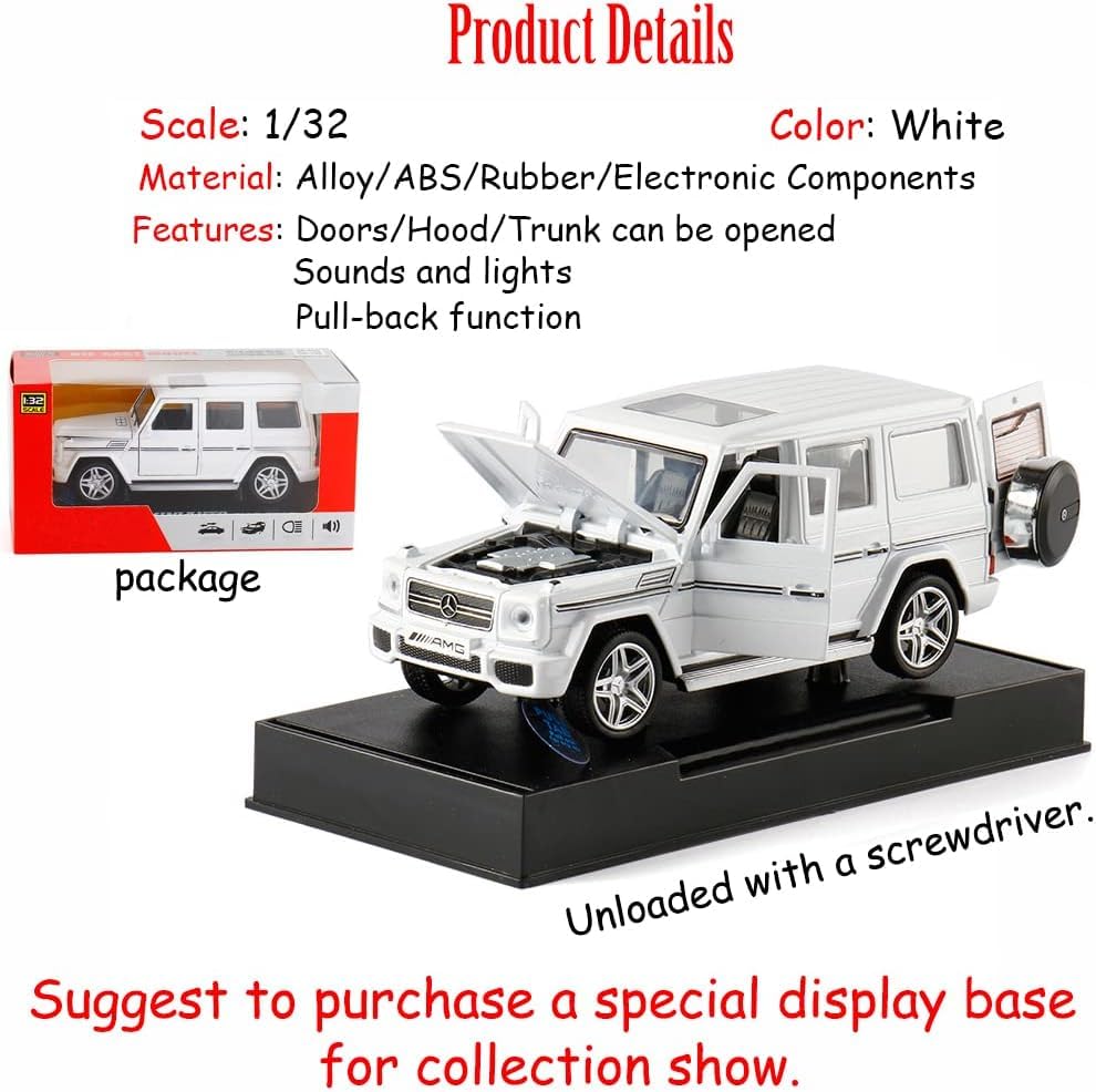 FUNABLO Exclusive Alloy Metal Pull Back Die-cast Car Scale Model with Sound Light Mini Auto Toy for Kids Metal Model Toy Car with Sound and LightNew Version (AMG G65 White) 1