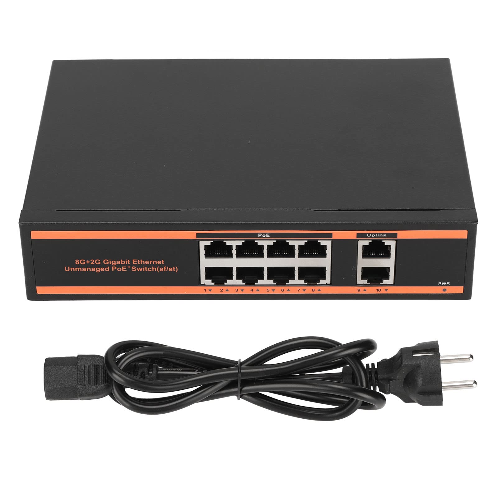 Commutateur Poe Gigabit 10 Ports, Prend en Charge la Détection Automatique des Appareils, 8 Ports Poe 1000M et 2 Ports de Liaison Montante 1000M, Distance de Transmission de 250M pour la Connexion