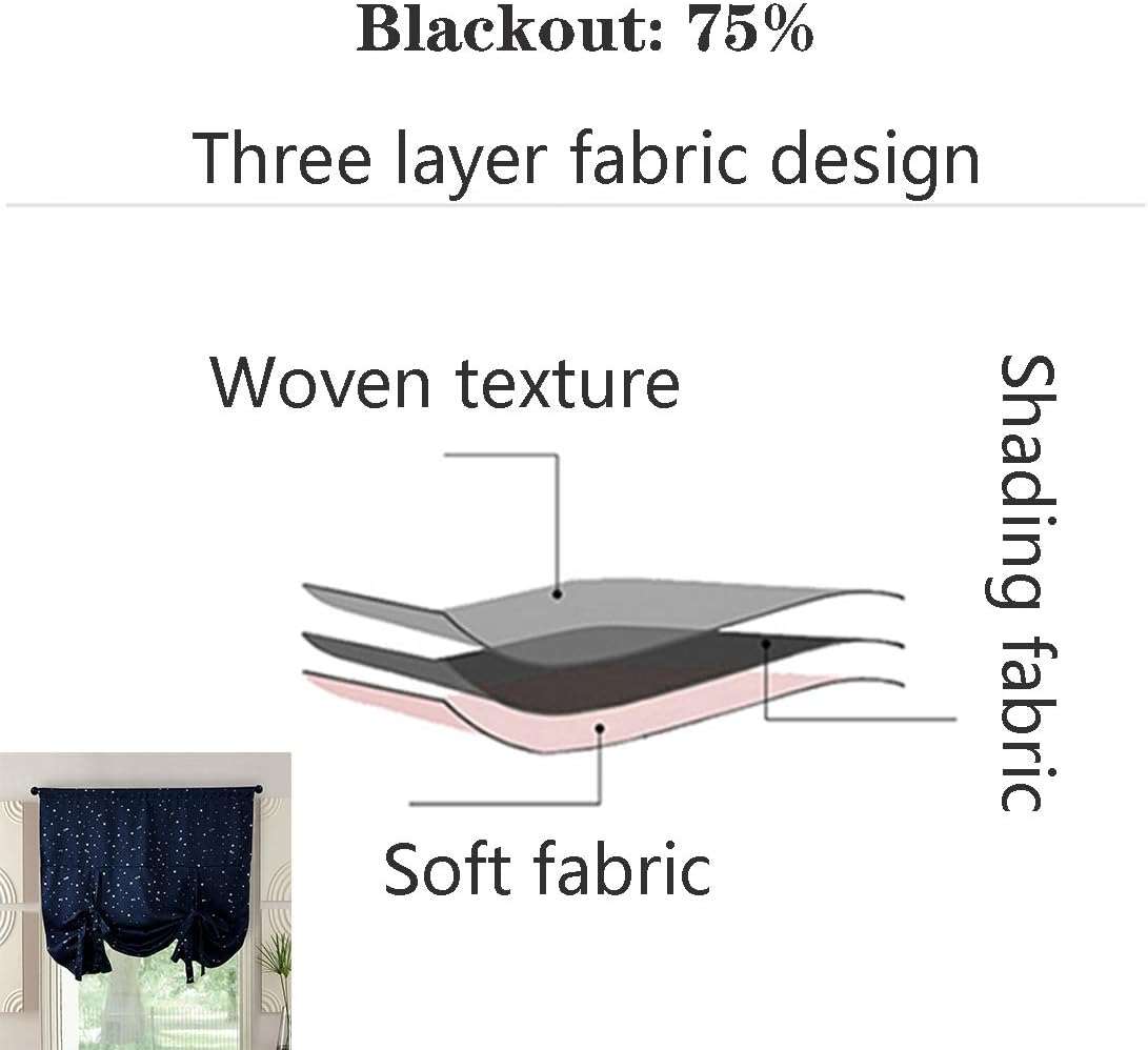 63" Blackout Metal Silver Star Pattern Adjustable Tie Up Thick Rod Pocket Solid Thermal Insulated Curtain Window Treatment Roman Shades Kitchen Living Room Kids Curtains, 1 Panel, 63 inch, Blue