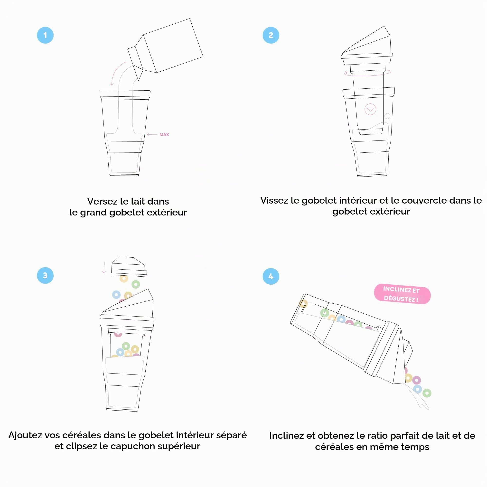 CRUNCHCUP Original Bol pour Muesli à Emporter 260 + 250 ml Petit Déjeuner Sain Portable To Go, ni Cuillère ni Bol requis, pour céréales Lait Yaourt à boire Shake Protéiné, Adultes Enfants, Jaune