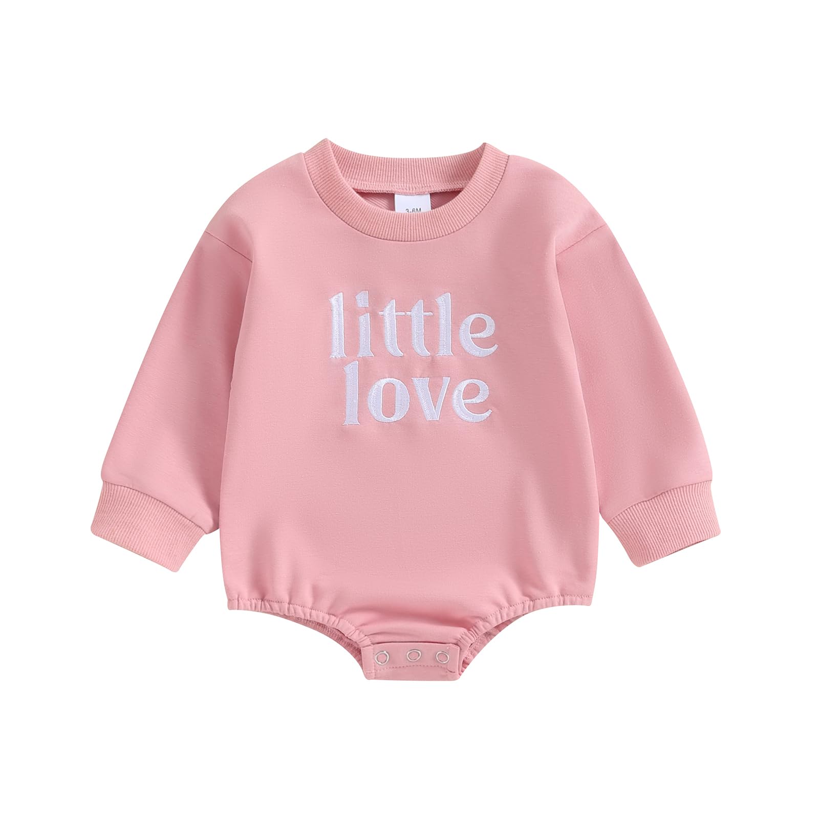 Twopumpkin Baby Boy Girl Crewneck Sweatshirt Onesie Sweater Shirts Long Sleeve Romper Cute Fall Winter Outfit Clothes (Embroideried Little Love Pink, 6-12 Months)