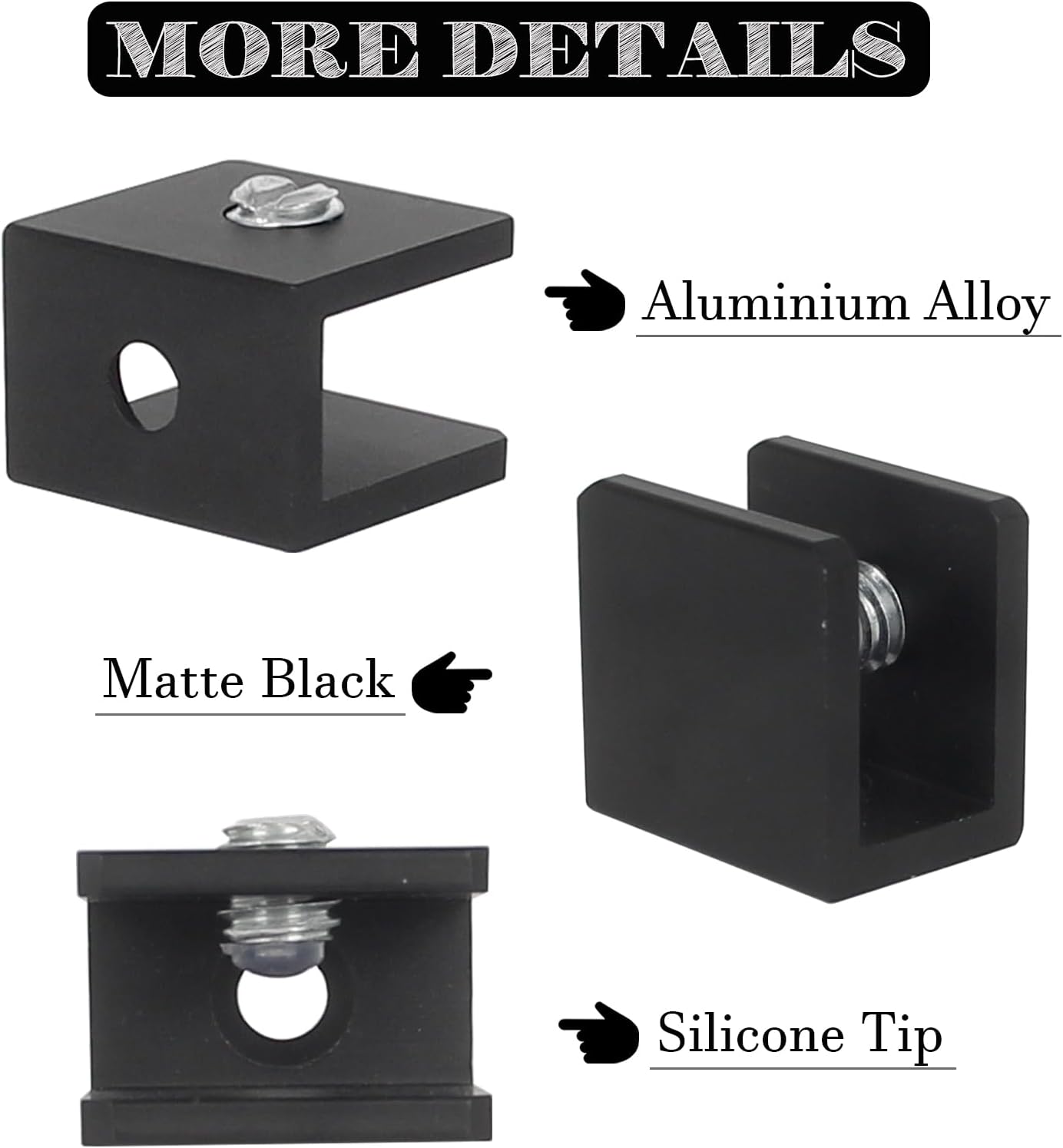 WANLIAN 8 Pcs Glass Shelf Brackets - Aluminum Alloy Glass Clamp Wall-Mounted Shelf Holder - Matte Black (1/4 Inch)