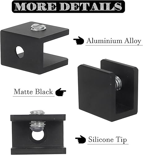 Miniatura 4 de Soportes pequeños para estantes de vidrio, abrazaderas pequeñas para vidrio de 14 de pulgada, aleación de aluminio sin taladrar sobre vidrio, negro