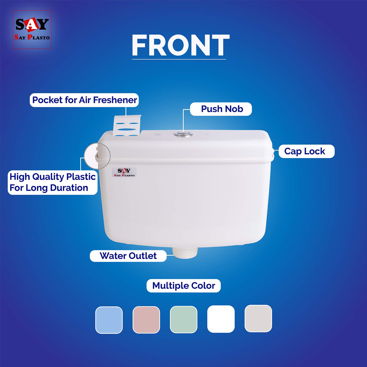 SAY PLASTO Flushing Cistern, Flush Tank, Center Push 10 LTR Capacity, Air Freshner Pocket, Polypropylene Smart PVC Cistern (Cream) 3