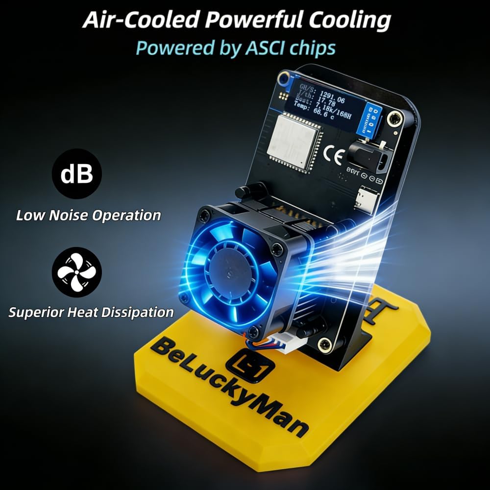 Bitcoins Miner Bitaxes Gamma 601, 1.2 TH/s Open-Source BTC Solo Miner, BM1370 ASIC Chip, 2.4G WiFi Silent Mining Machine for Home & Educational Use, Includes Power Supply & Yellow Stand