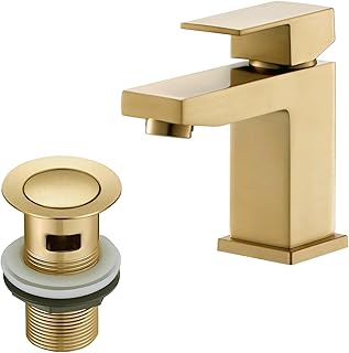 Bathroom Sink Taps, Basin Taps with Waste, BATHWEST Basin Tap Monobloc Brass Bathroom Sink Tap with Sink Plug 492MGO (Gold)