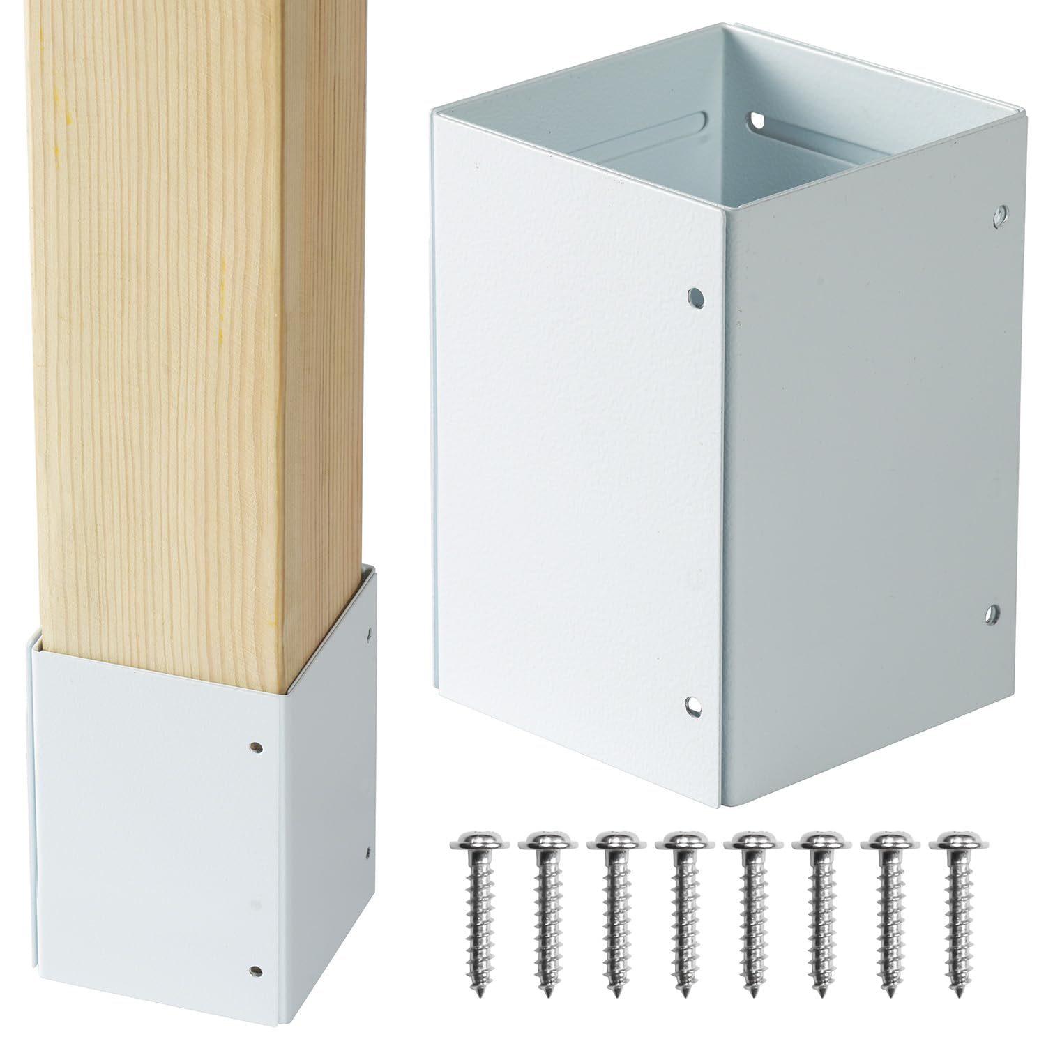 304 Stainless Steel Adjustable Post Protector (Range 3-6in), Protect mailboxes, Deck and Fences from rain and Damage to Maintenance Equipment (1, White)