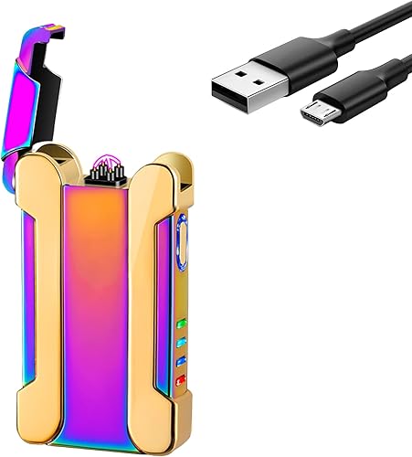 Encendedor eléctrico recargable USB, encendedor de plasma de doble arco, resistente al viento, sin llama, con diseño de proyección, indicador de