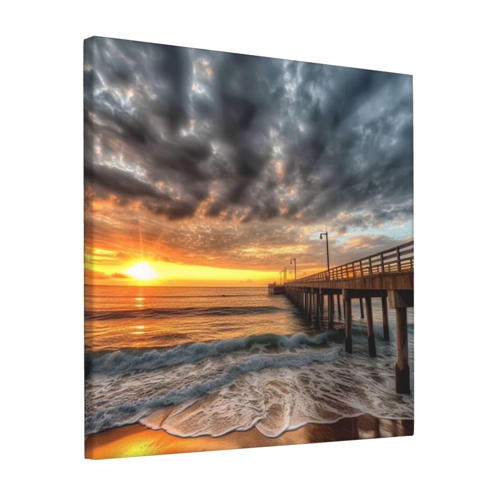 Beach Sea Bridge Clouds Sunset Canvas Wall Art for Living Room Wall Decor 12"x12" Modern Artwork Painting Pictures Hanging Canvas Prints Aesthetic Wall Art for Bedroom Bathroom Office Wallart Decor