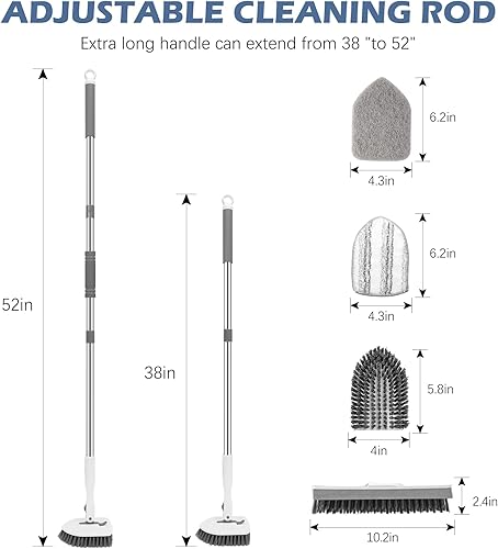 Miniatura 9 de SetSail Cepillo de limpieza de piso, 3 en 1 para azulejos con mango largo ajustable de 52 pulgadas, cepillo limpiador de ducha y 3 cabezales de
