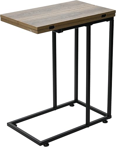 Household Essentials Jamestown - Mesa auxiliar extensible en forma de C para accesibilidad, madera rústica de fresno y metal negro