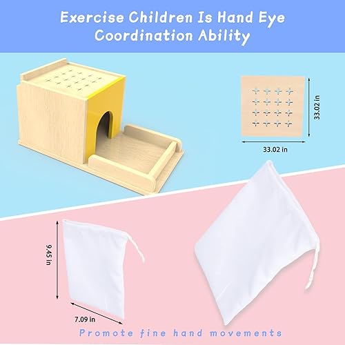 Vista 7 de Adena Montessori Kit de juego Montessori de madera 5 en 1, juguetes para bebés, caja de permanencia de objetos, gota de color de fósforo, juego