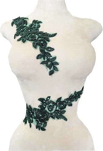 Vista 19 de PLune Apliques de encaje con cuentas, parches perfectos para vestidos de boda, accesorios de ropa, un par/bolsa, 5.5 x 12.9 pulgadas (blanco)