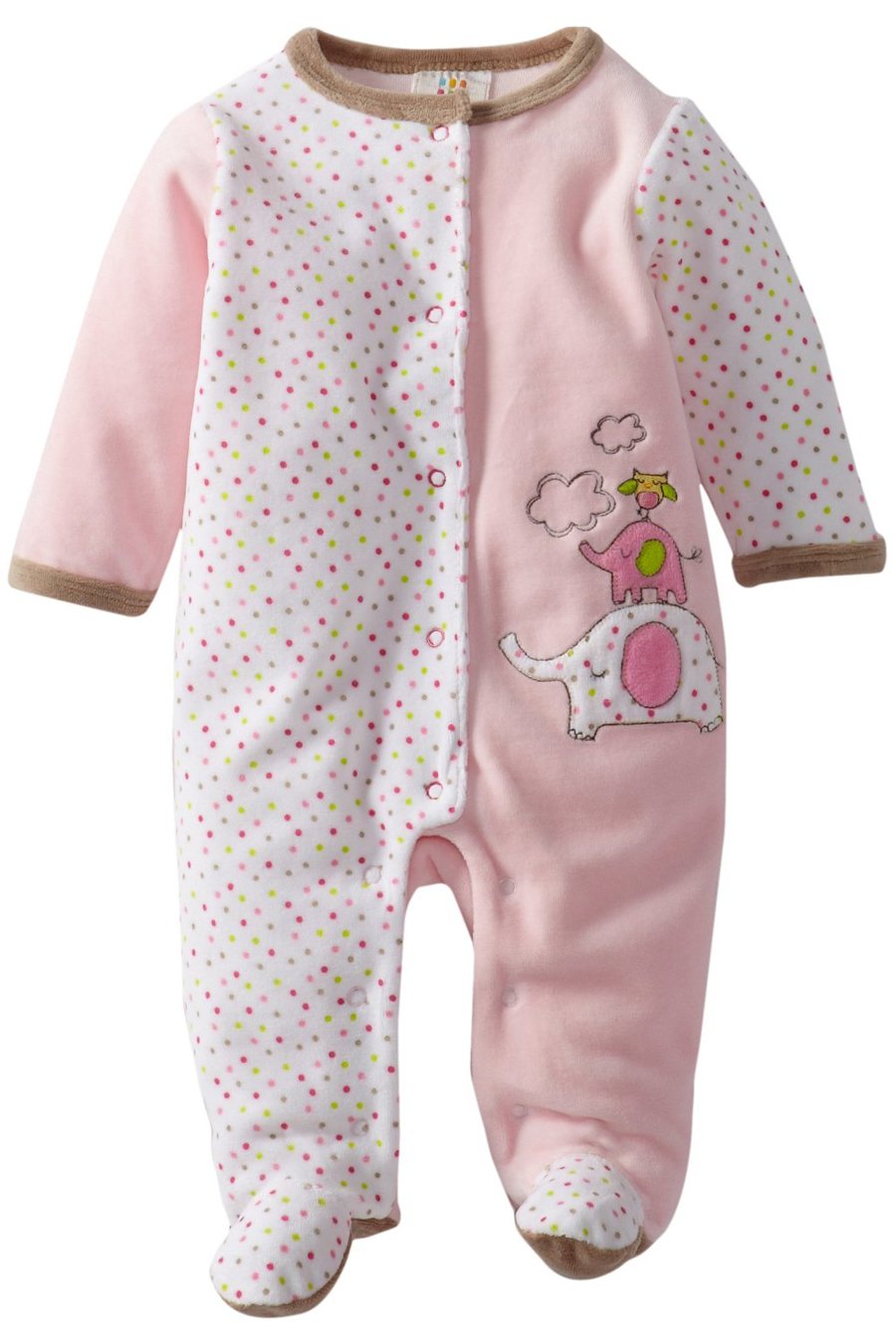 Disney Baby Girls' Newborn V Elephant Footie, White/Pink, 6-9 Months