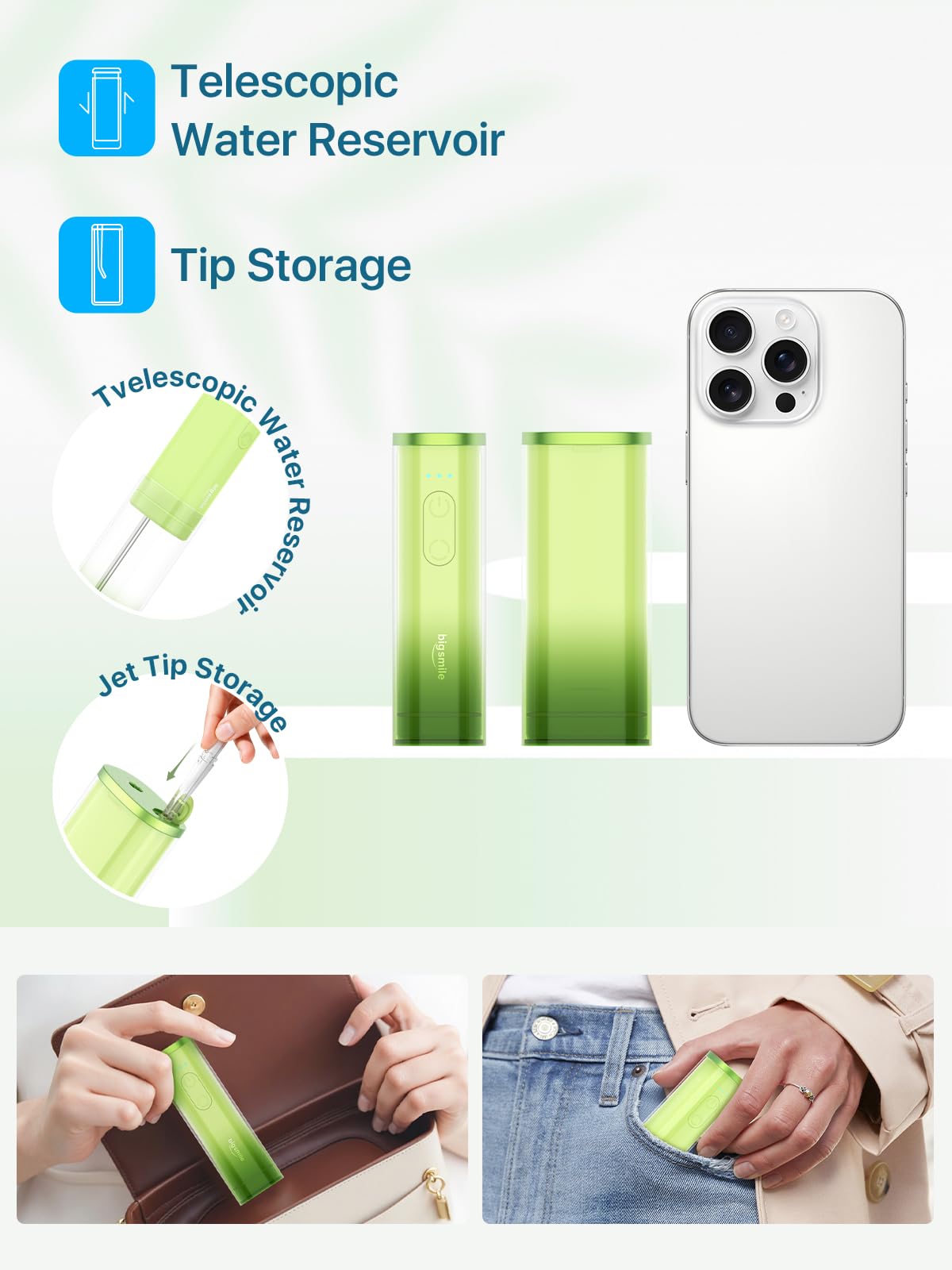 Mini-Compact Water Flosser Portable Wireless Dental Pick Tanque plegable
