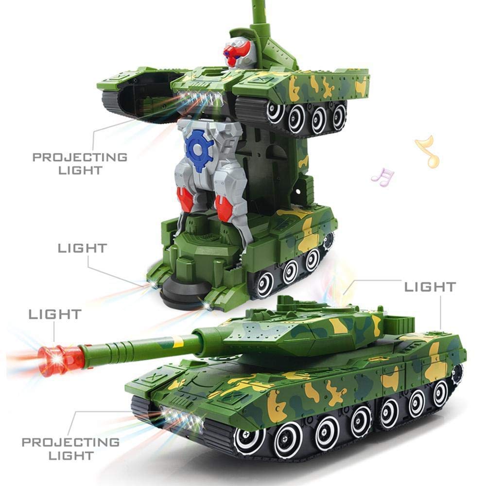 Kidoyz Tank Toy 2 in 1 Deformation Robot for Kids β Military Tank Transforms into Robot Car, 3D Lights & Sound, Green Camouflage Transformer Toy for Boys 3+ Years, Return Gift 3