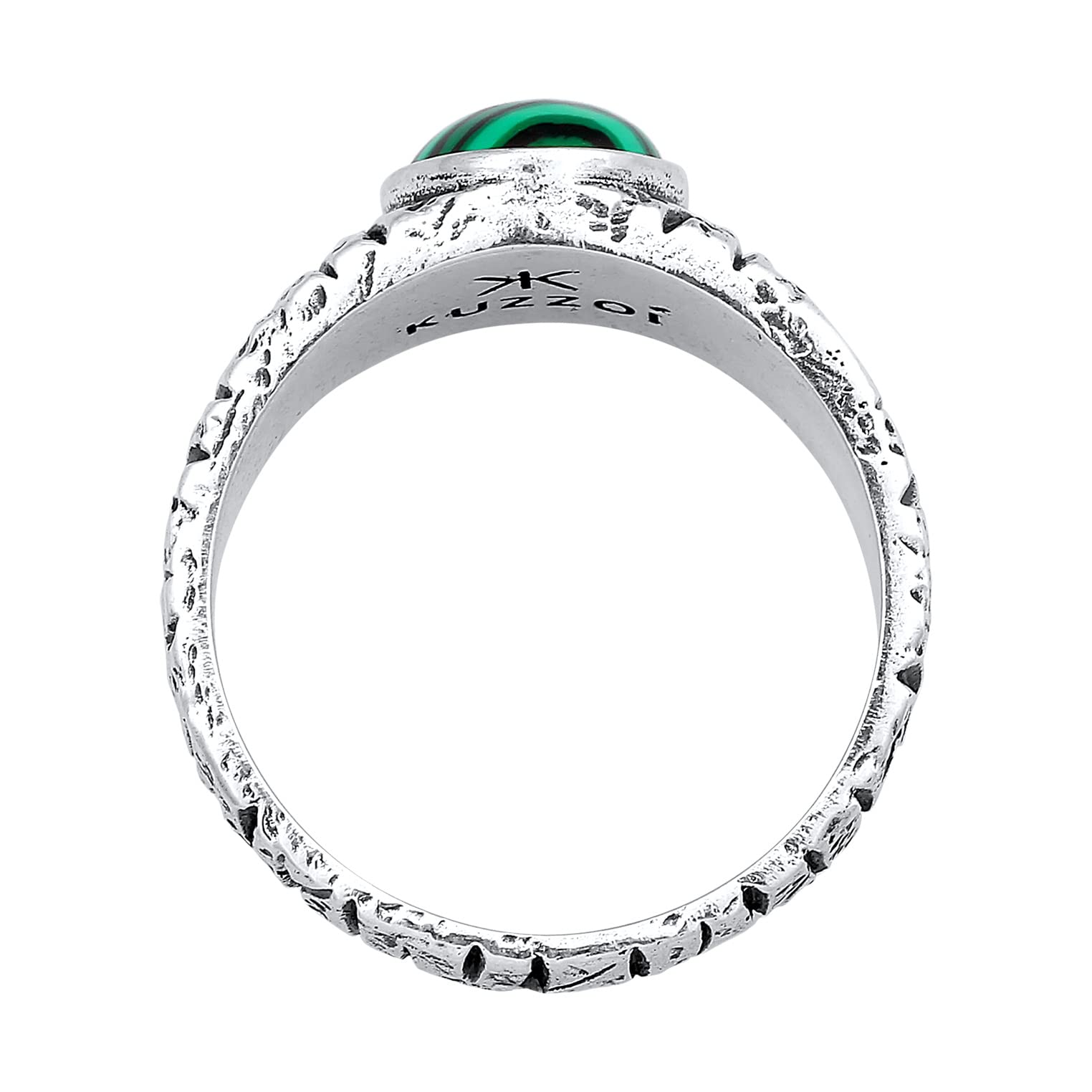 Kuzzoi Anello con sigillo da uomo, ovale, con pietra malachite, anello da uomo, in argento Sterling 925, con struttura nera ossidata, misura anello 60-66, 0607171522